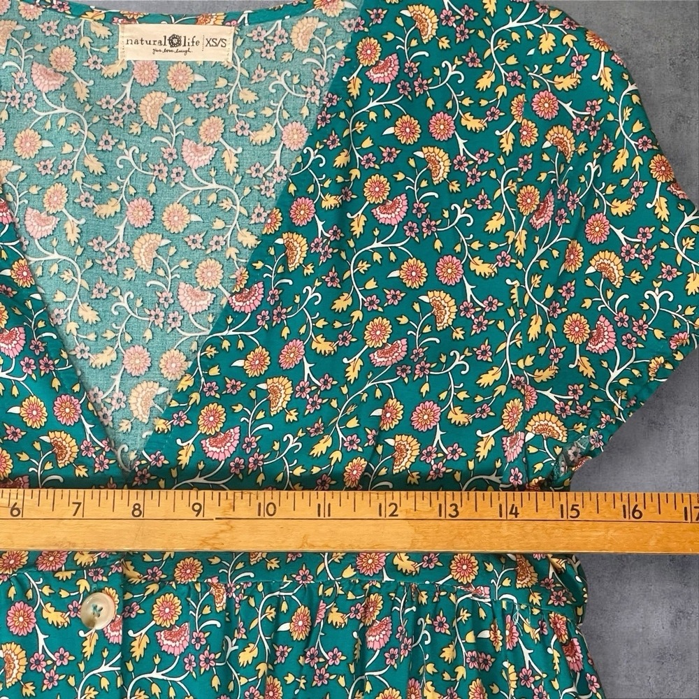 Natural Life Avery Floral Midi  Dress Womens XS/S  Turquoise/Orange Boho Peasant - Picture 7 of 8